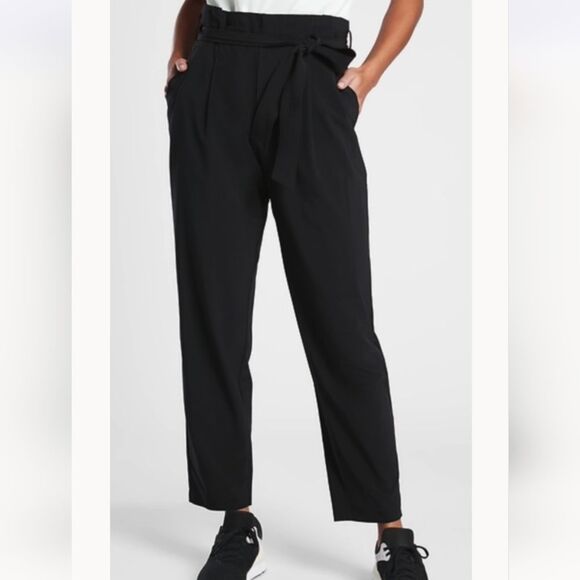 Athleta 10 Sky Line Paperbag Waist Black Ankle Pants Missing Belt - Picture 1 of 9